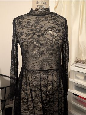 Sheer Black Lace Long Sleeve Maxi Dress